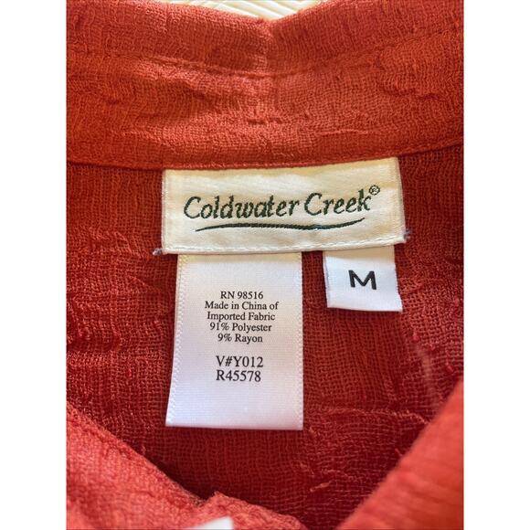 Coldwater Creek Orange Sheer Layering Gauze Button Up Shirt Size PM 3/4 Sleeves - Picture 9 of 16